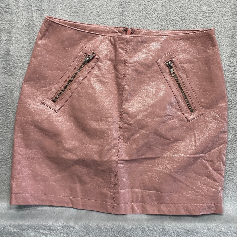Forever 21 Mini Skirt Womens Small Pink Faux Leather Zipper Pockets Glossy